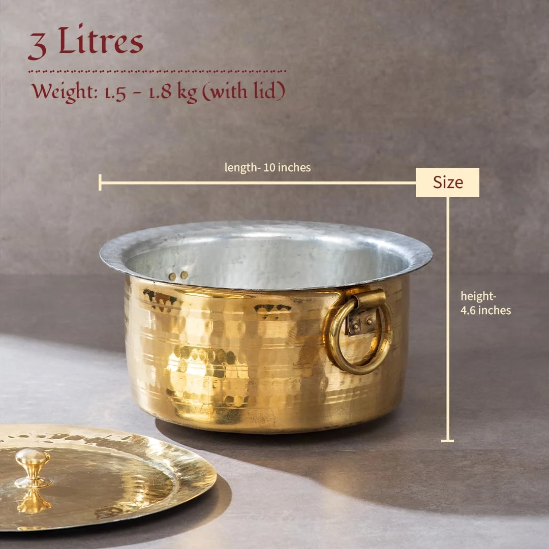 P-TAL Brass Patila for Cooking Pure Brass Round Heavy Bottom, 3 Liter-1.webp